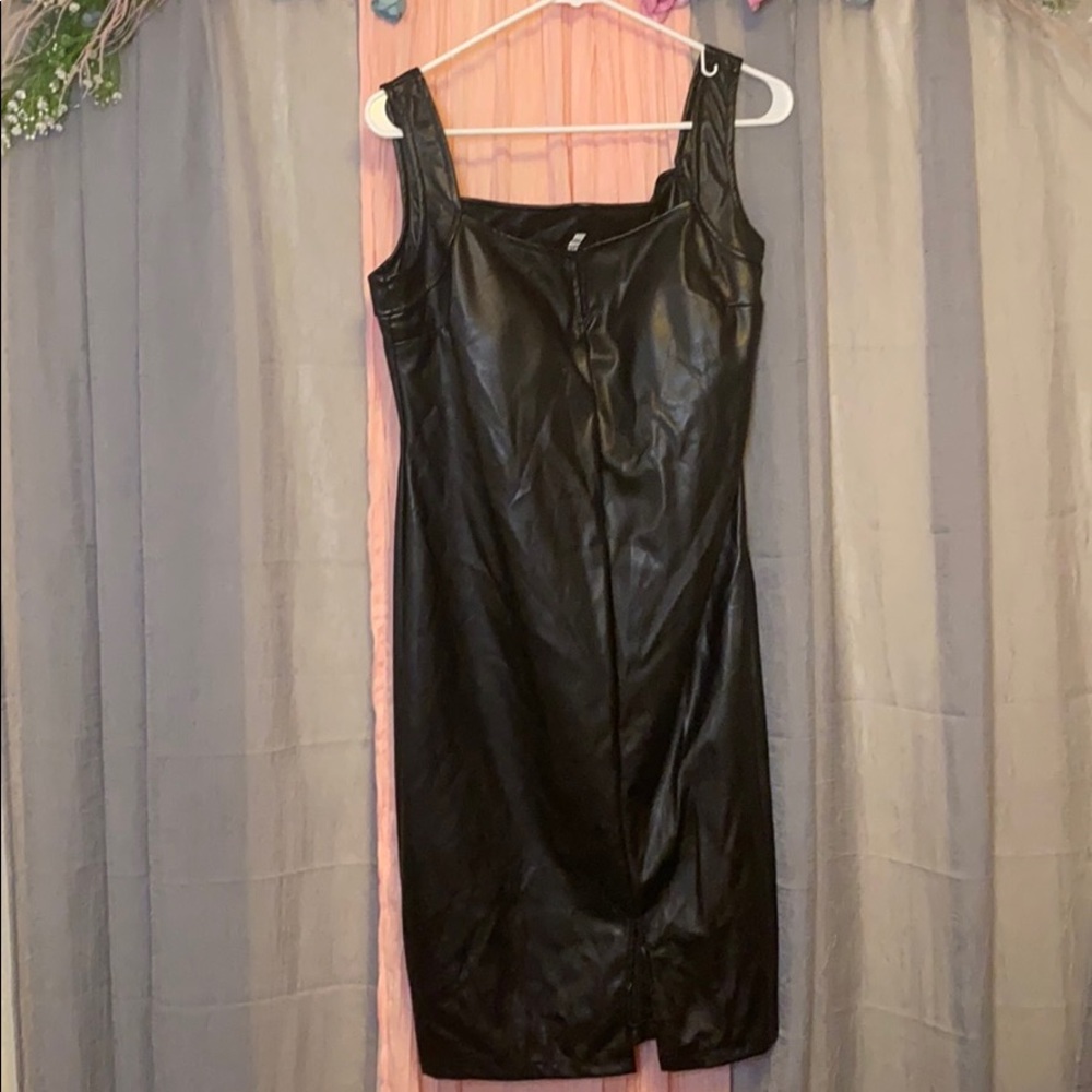 Faux Leather /Vinyl Mini sleeve less black dress
